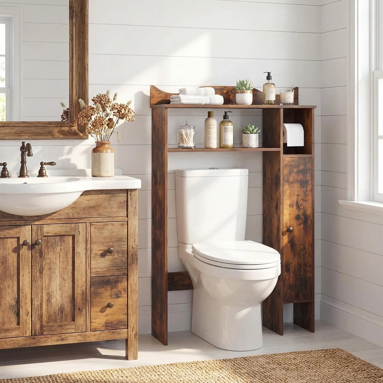Tangkula Over the Toilet Storage Cabinet with Toilet Paper Holder & Adjustable Shelves