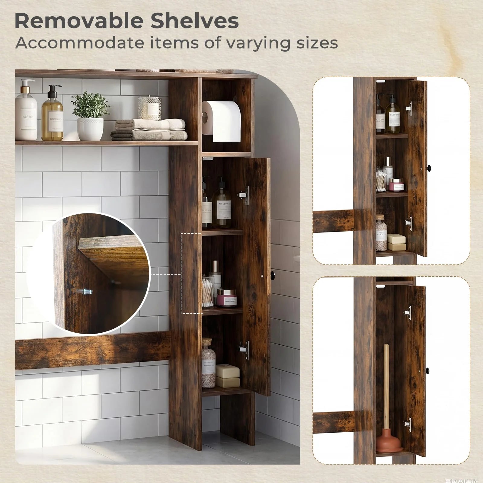 Tangkula Over the Toilet Storage Cabinet with Toilet Paper Holder & Adjustable Shelves