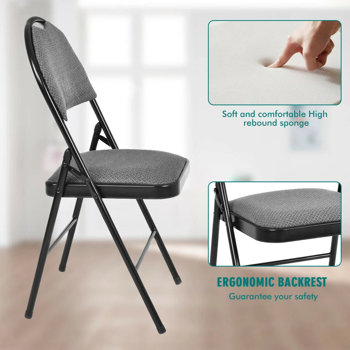 Costway Set of 6 Folding Chairs Fabric Upholstered Padded Seat Metal Frame Home Office Beige
