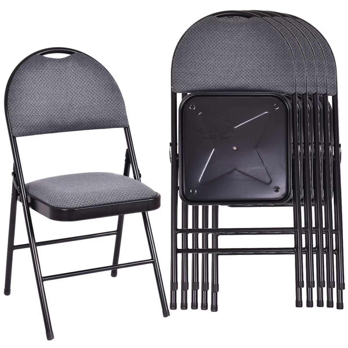 Costway Set of 6 Folding Chairs Fabric Upholstered Padded Seat Metal Frame Home Office Beige