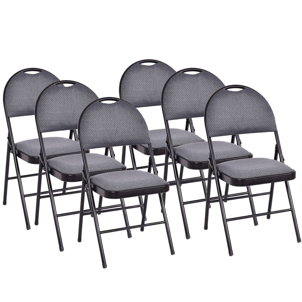 Costway Set of 6 Folding Chairs Fabric Upholstered Padded Seat Metal Frame Home Office Beige
