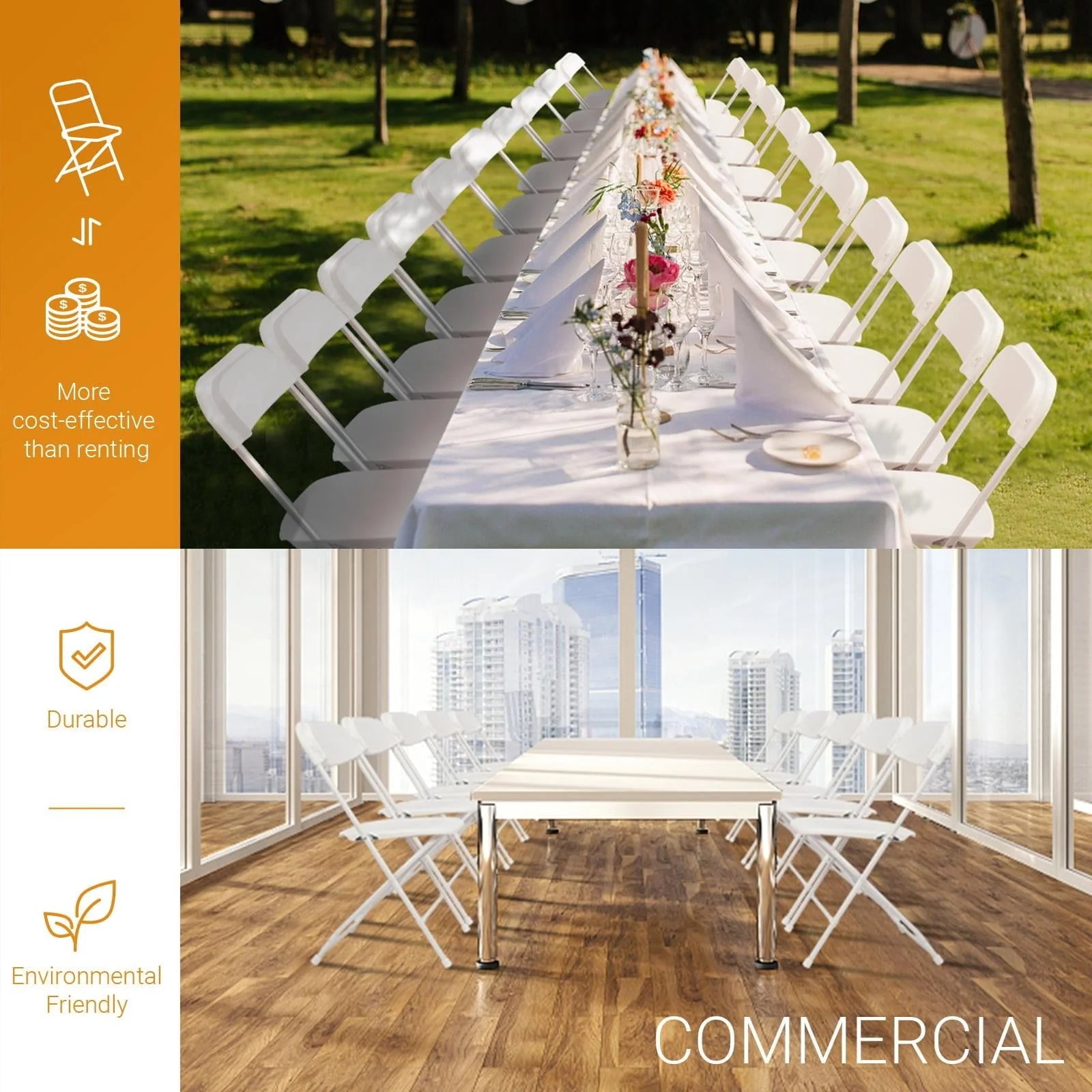 Ubesgoo 10 Packs Plastic Folding Chairs Wedding Banquet Seat Party Event Chair for Adults