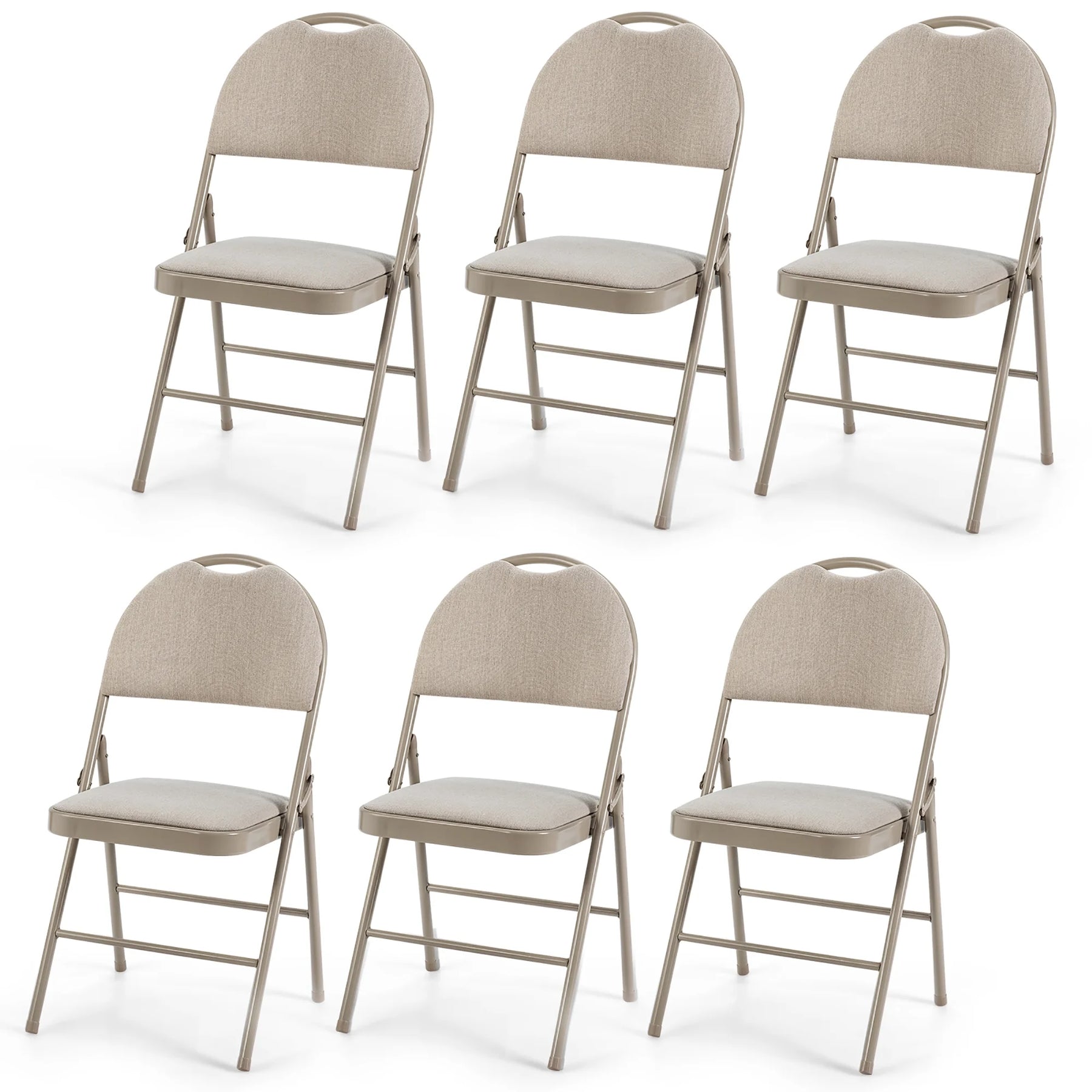 Costway Set of 6 Folding Chairs Fabric Upholstered Padded Seat Metal Frame Home Office Beige