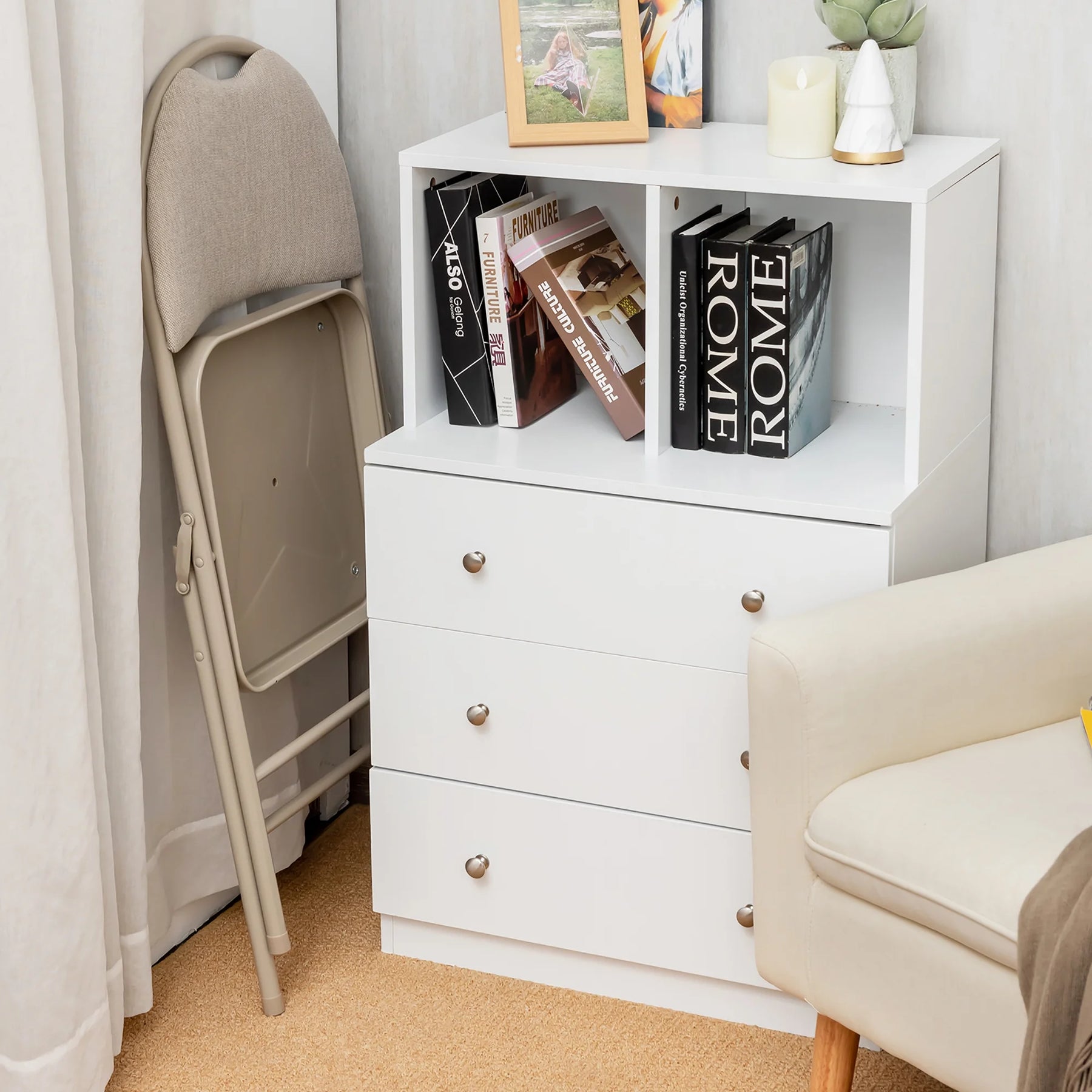 Costway Set of 6 Folding Chairs Fabric Upholstered Padded Seat Metal Frame Home Office Beige