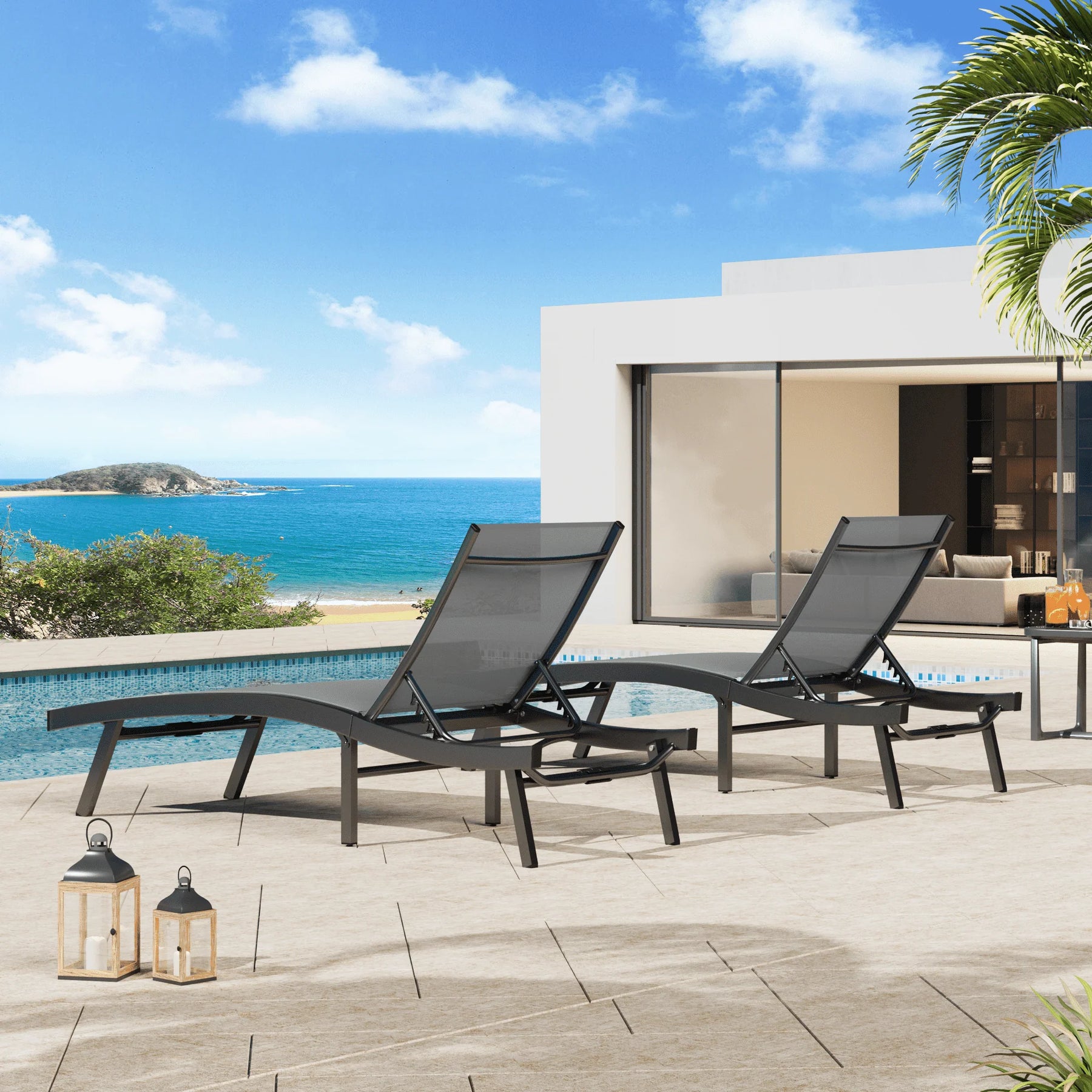 AECOJOY Outdoor Chaise Lounge, All Weather Pool Lounge Chairs Ergonomic Design (Dark Grey, 1 PCs)