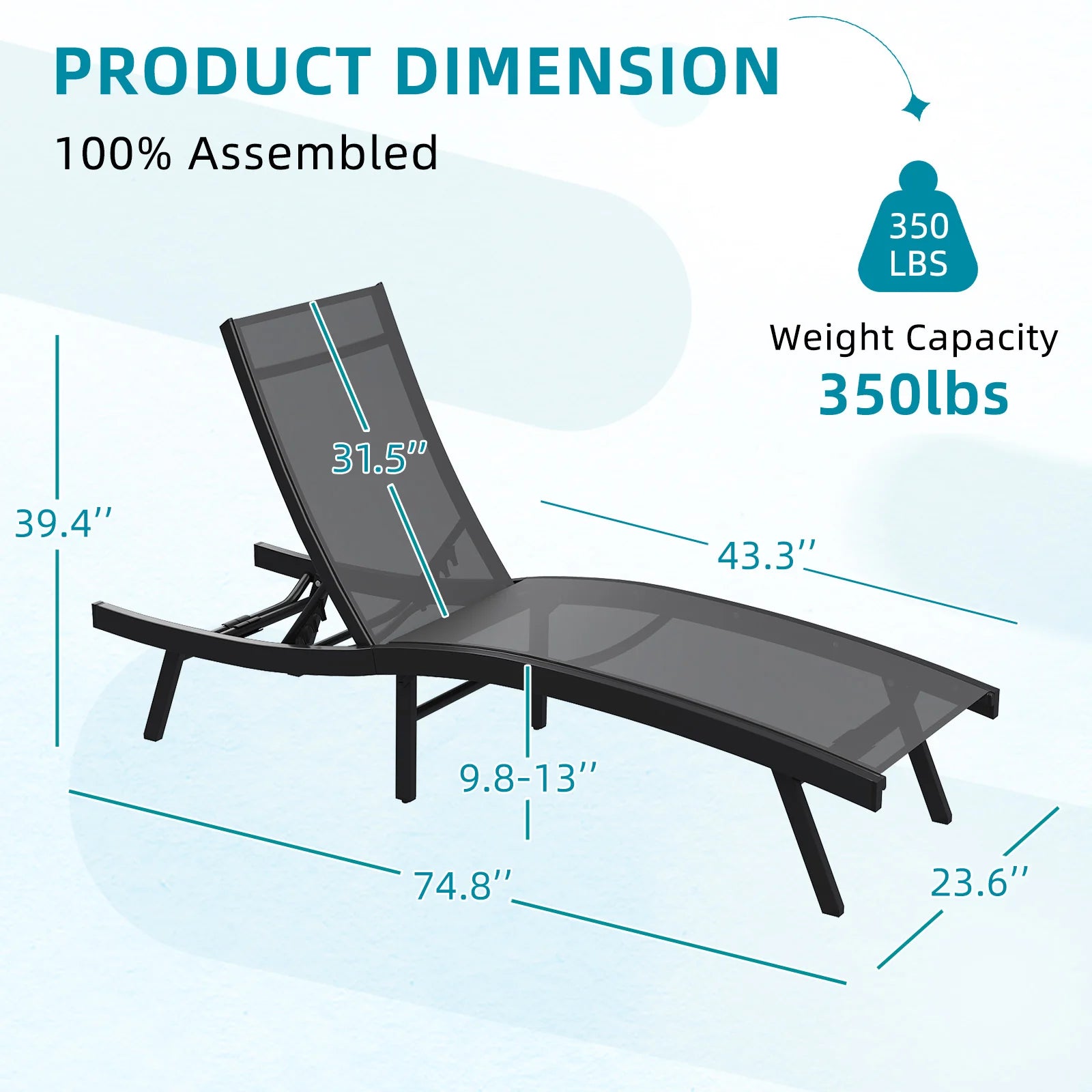 AECOJOY Outdoor Chaise Lounge, All Weather Pool Lounge Chairs Ergonomic Design (Dark Grey, 1 PCs)