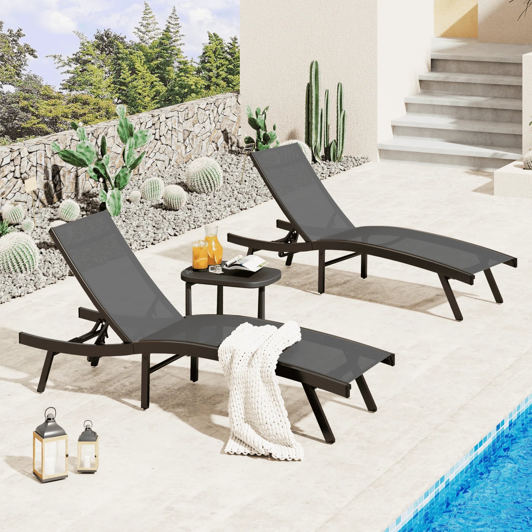 AECOJOY Outdoor Chaise Lounge, All Weather Pool Lounge Chairs Ergonomic Design (Dark Grey, 1 PCs)