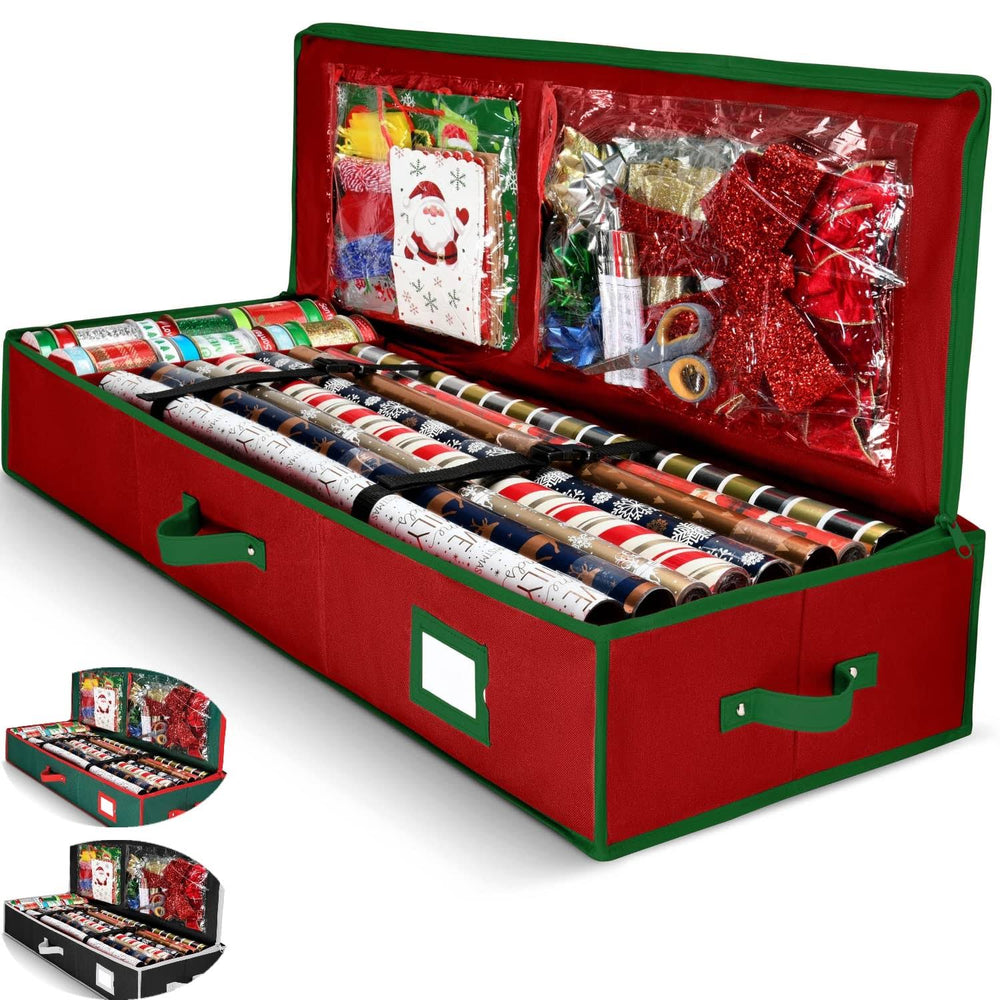 HOMIOR Premium Gift Wrap Organizer, Christmas Wrapping Paper Storage Bag w/Useful Pockets for Xmas Accessories, Fits Upto 24 Rolls, und