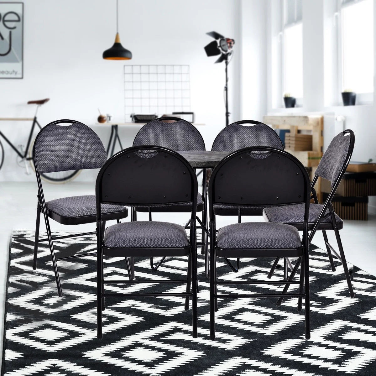 Costway Set of 6 Folding Chairs Fabric Upholstered Padded Seat Metal Frame Home Office Beige