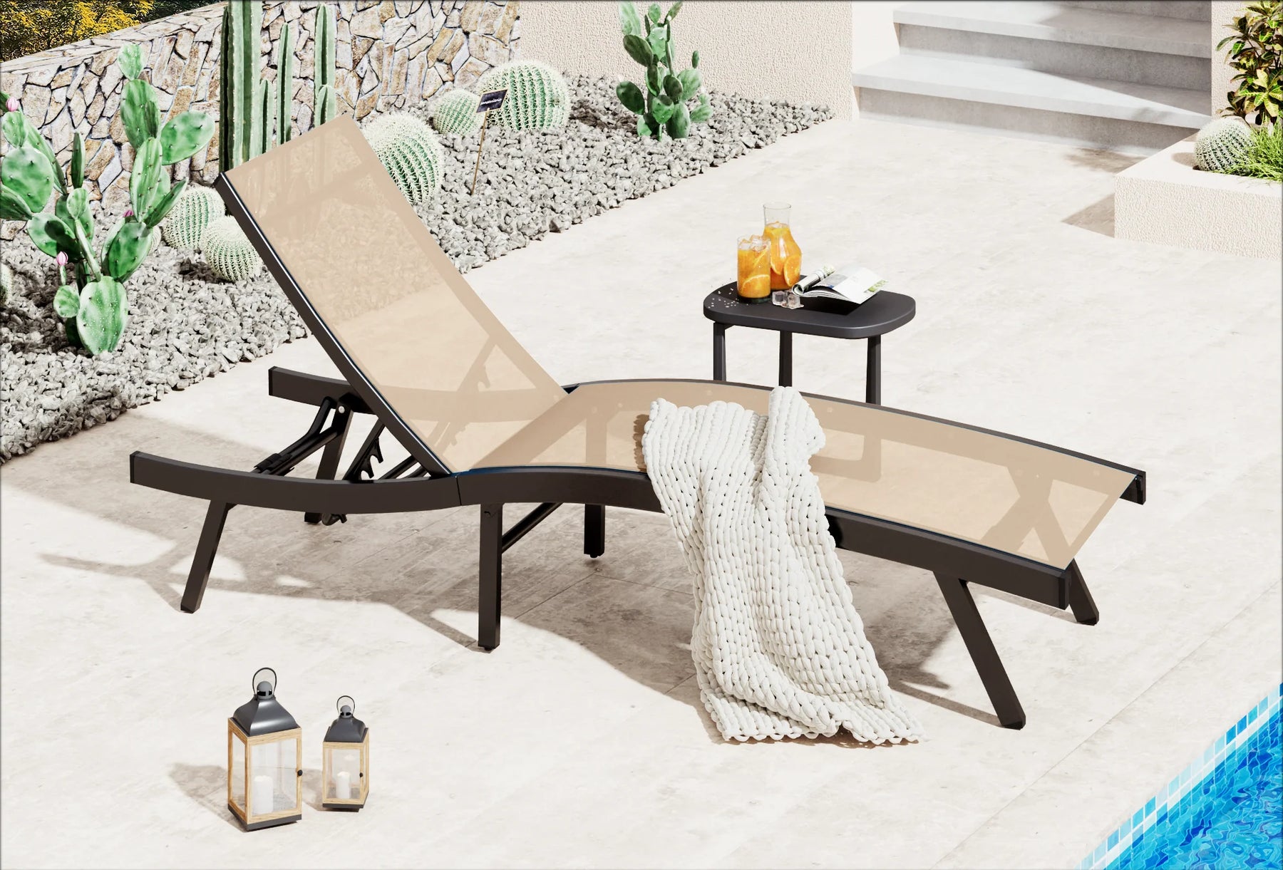 AECOJOY Outdoor Chaise Lounge, All Weather Pool Lounge Chairs Ergonomic Design (Beige, 1 PCs)