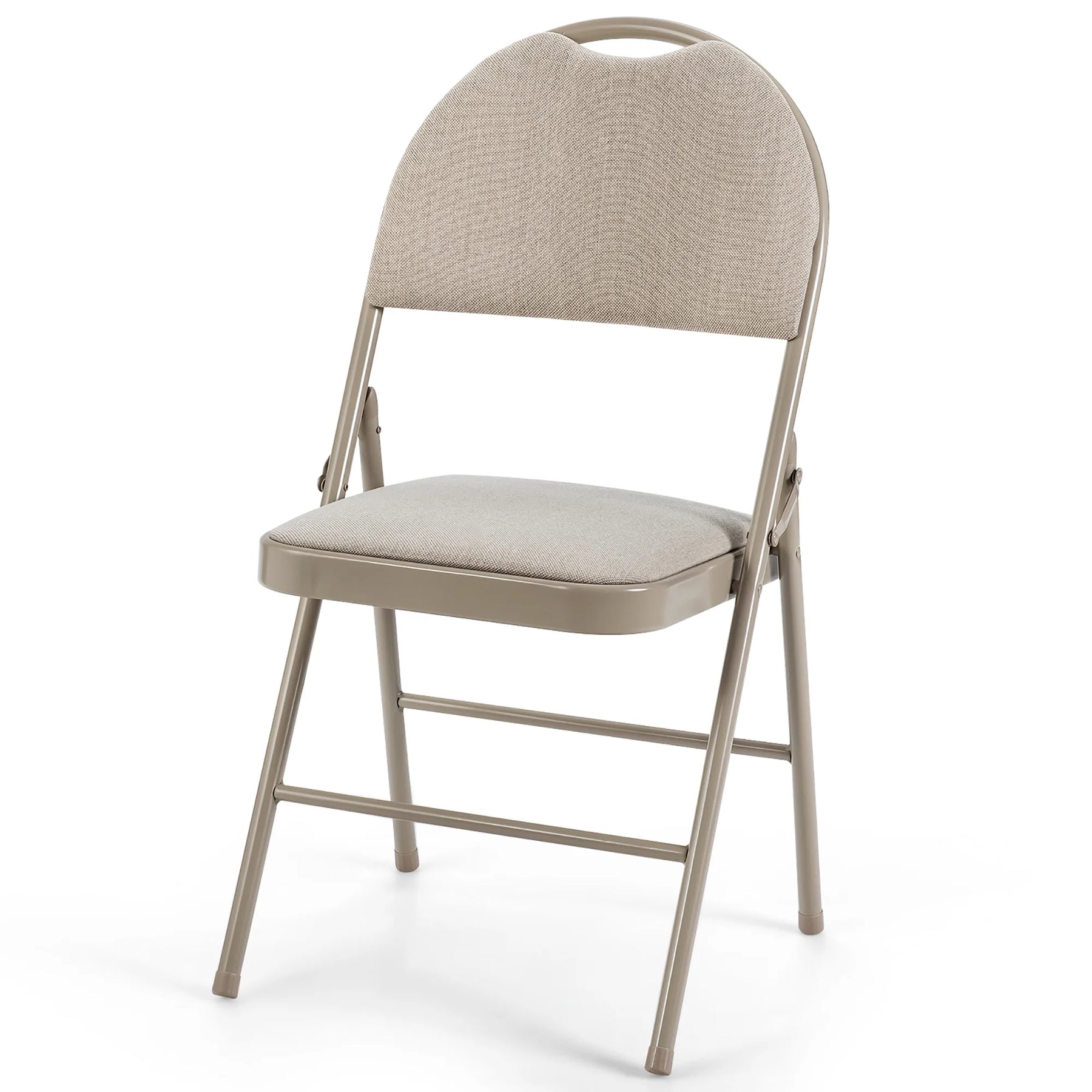 Costway Set of 6 Folding Chairs Fabric Upholstered Padded Seat Metal Frame Home Office Beige