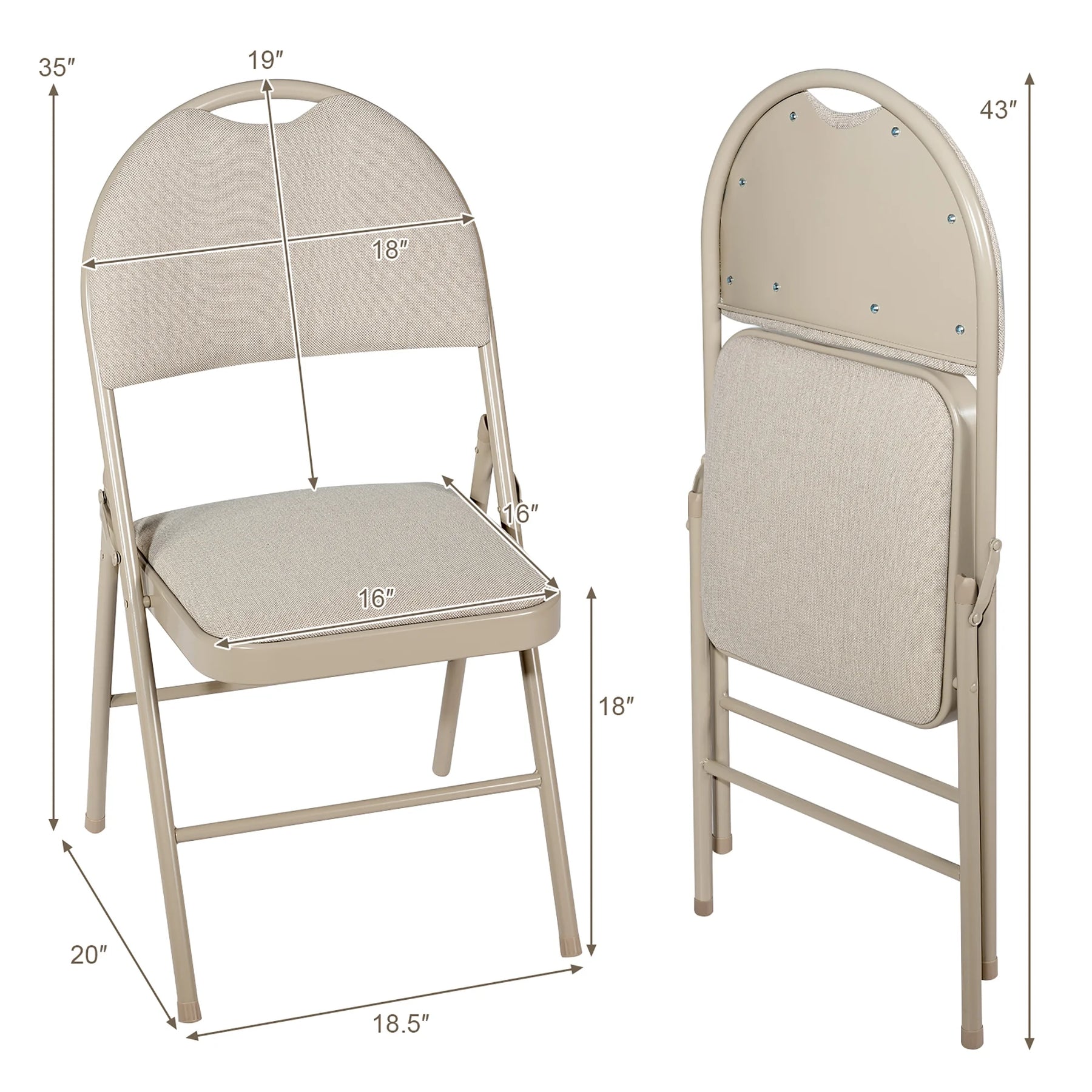 Costway Set of 6 Folding Chairs Fabric Upholstered Padded Seat Metal Frame Home Office Beige