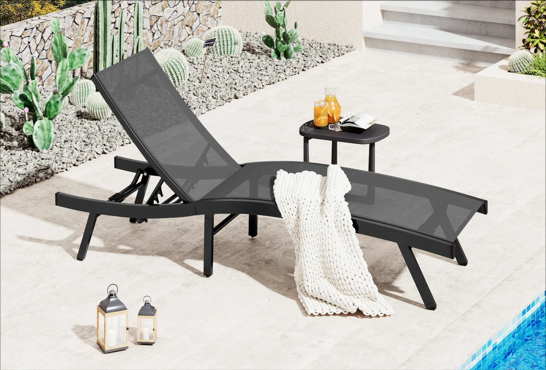 AECOJOY Outdoor Chaise Lounge, All Weather Pool Lounge Chairs Ergonomic Design (Dark Grey, 1 PCs)