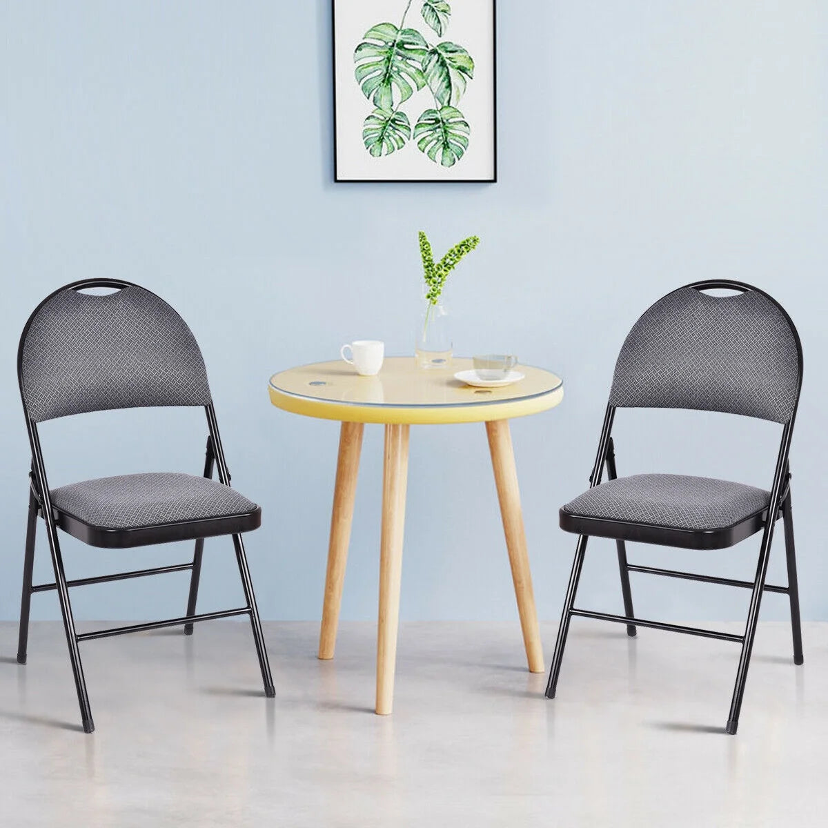 Costway Set of 6 Folding Chairs Fabric Upholstered Padded Seat Metal Frame Home Office Beige
