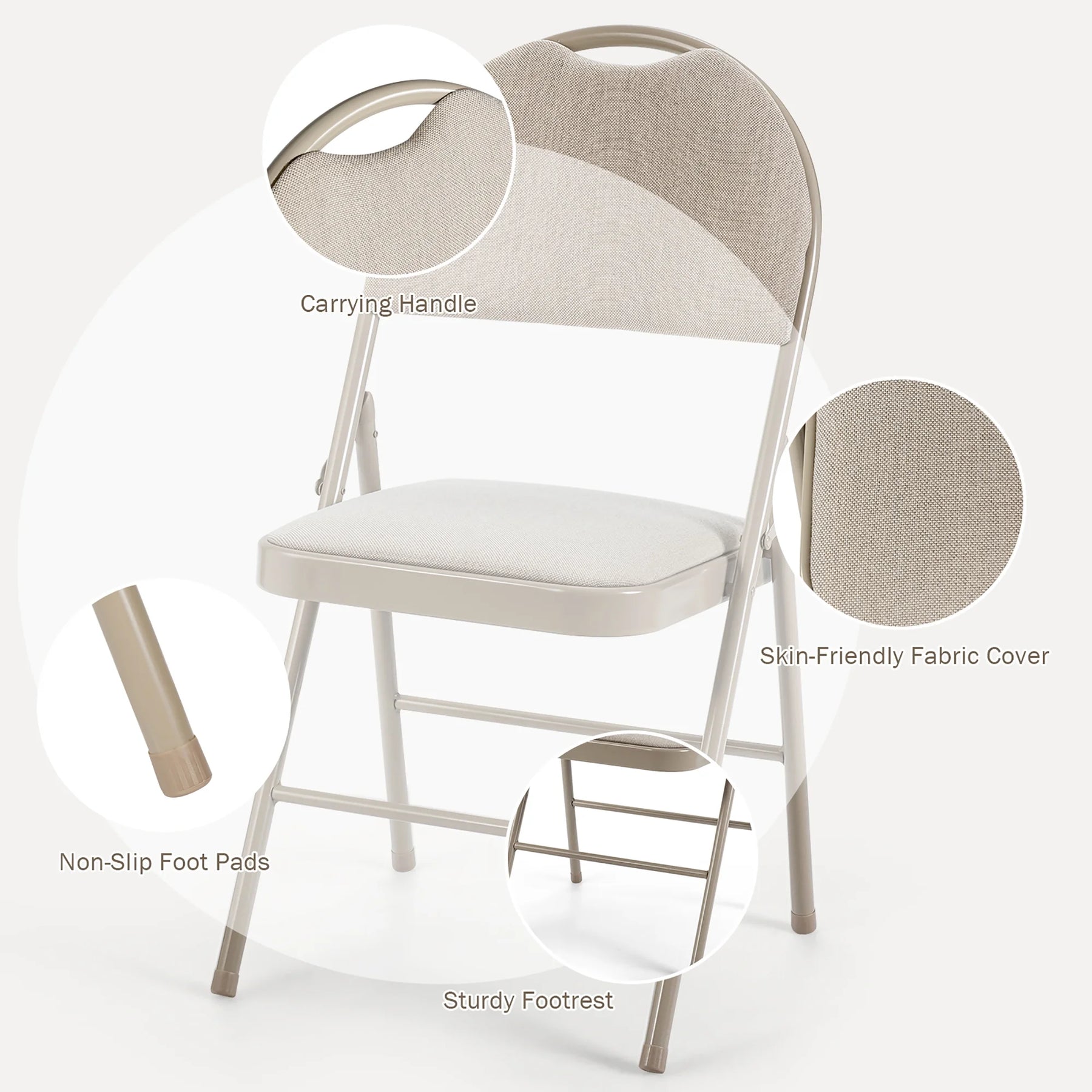 Costway Set of 6 Folding Chairs Fabric Upholstered Padded Seat Metal Frame Home Office Beige