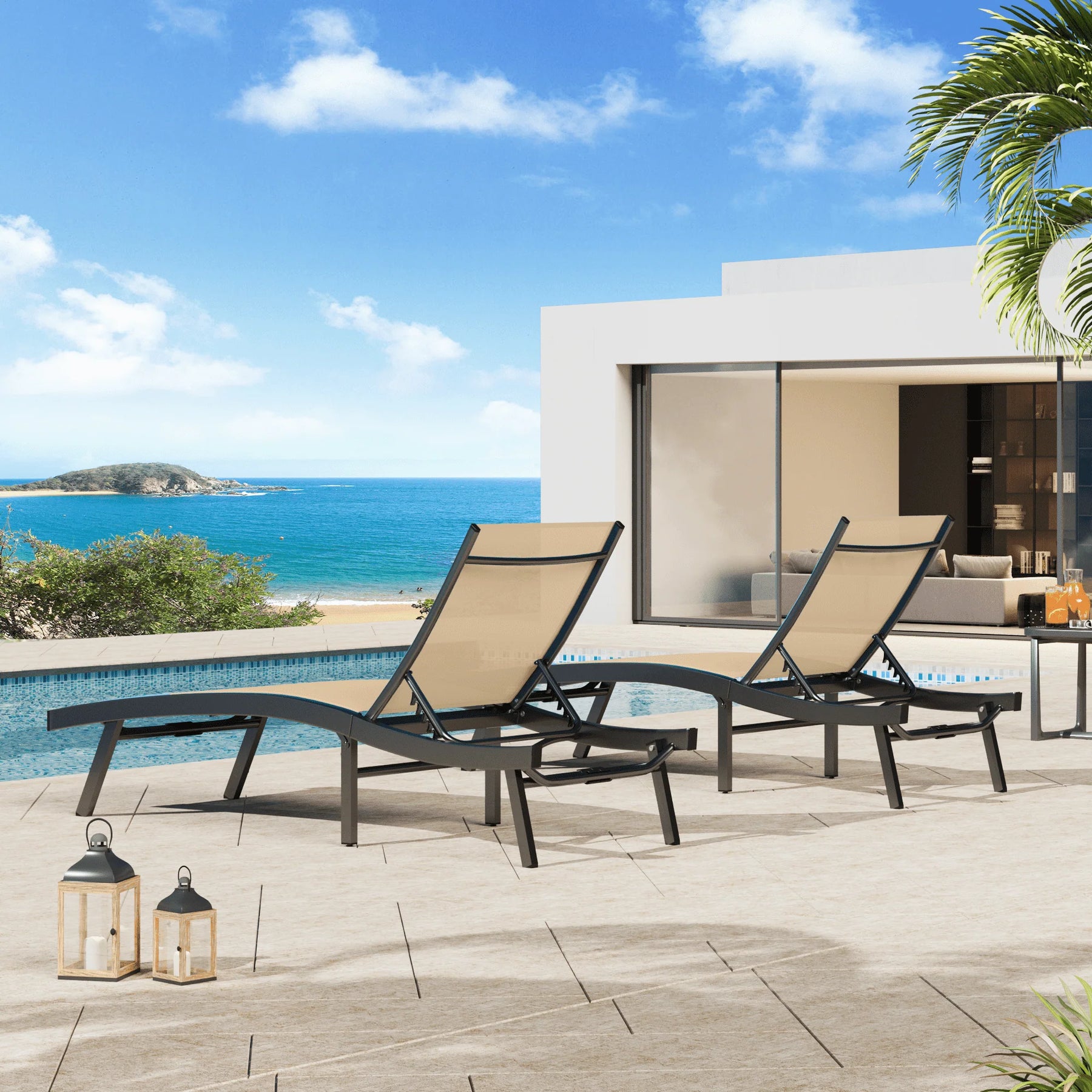 AECOJOY Outdoor Chaise Lounge, All Weather Pool Lounge Chairs Ergonomic Design (Beige, 1 PCs)
